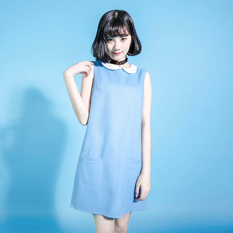SU: MI said Revivalist retro style cotton linen _6SF038_ blue - One Piece Dresses - Cotton & Hemp Blue