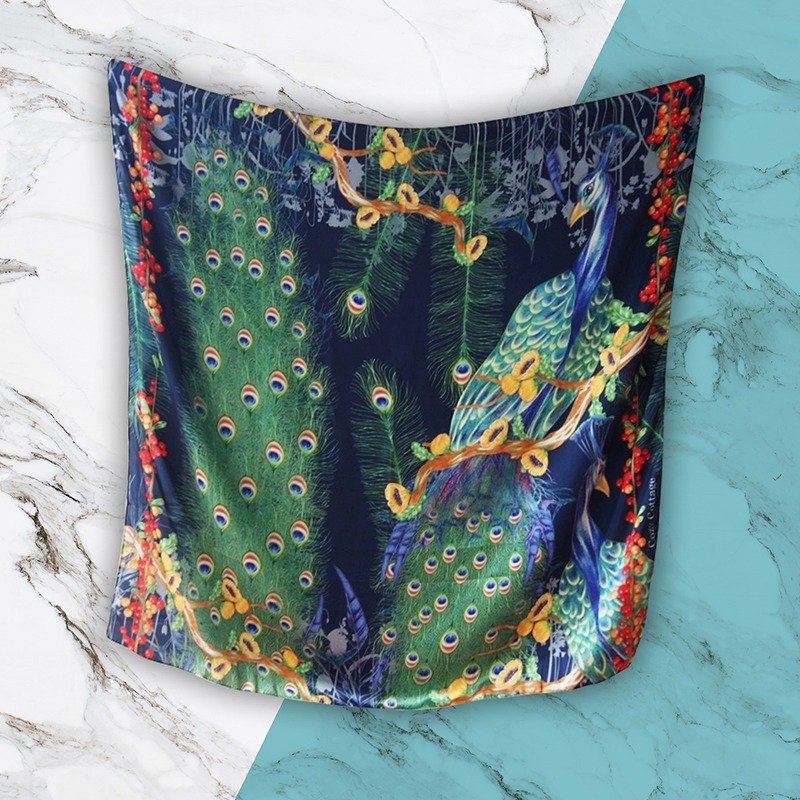 Peacock Lover Scarf (Shawl) - The Peacock Collection - 絲巾 - 絲．絹 綠色