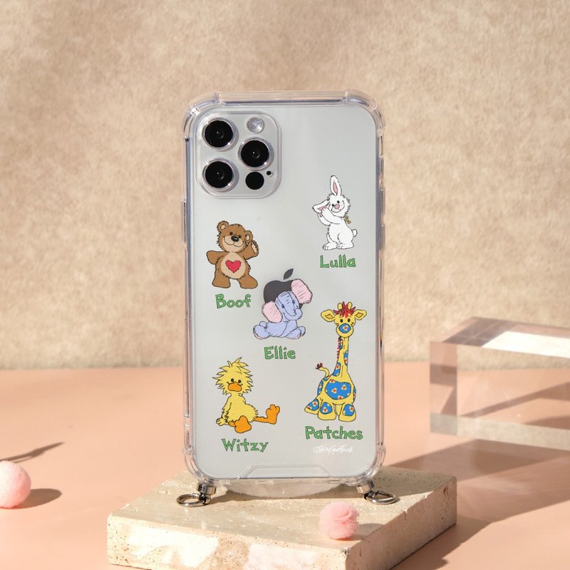 Suzy's Zoo character illustration Stone transparent anti-fall iPhone rope hanging mobile phone case - เคส/ซองมือถือ - พลาสติก สีใส