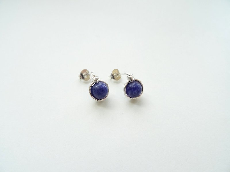 Ear Studs - Deep Blue Sodalite Beads Sterling Silver Wire Wrapped Stud Earrings - Earrings & Clip-ons - Sterling Silver Blue
