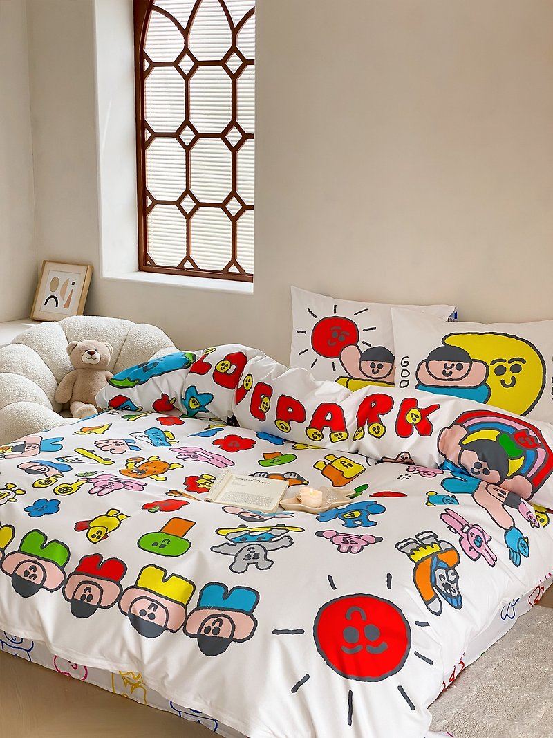 Lovepark series of cute 100% cotton bedding four-piece bed set - Bedding - Cotton & Hemp Multicolor