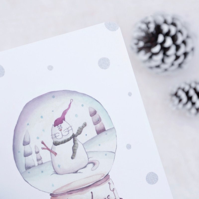 紙 カード・はがき シルバー - 雪を降らせましょうクリスマスクリスタルボールクリスマスカード/封筒付きポストカード