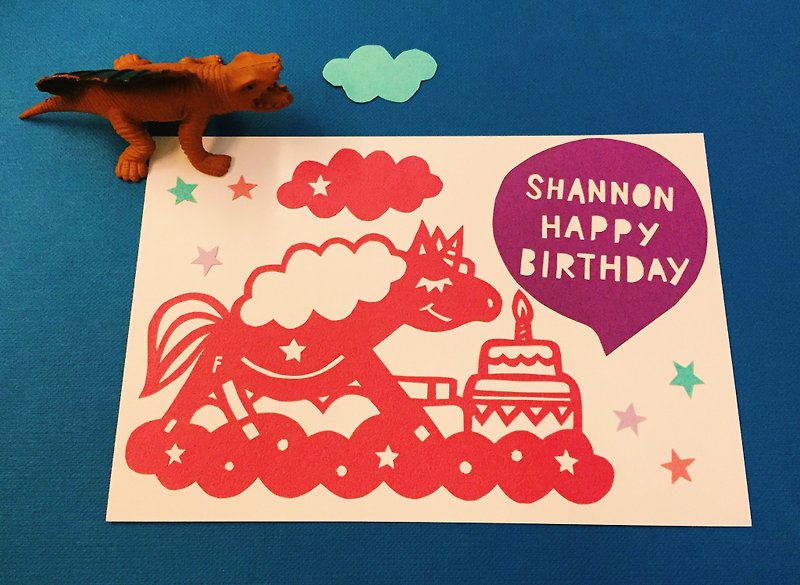 [Paper Good Wife] Unicorn Birthday Card/Handmade Customization/Birthday Card/Customization - Cards & Postcards - Paper Pink