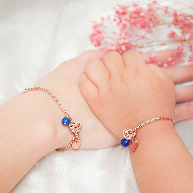 [Parent-child bracelet double chain set] Rose blue agate hugs love*sister chain*commemorative engraving*customized - เครื่องประดับ - เครื่องเพชรพลอย 