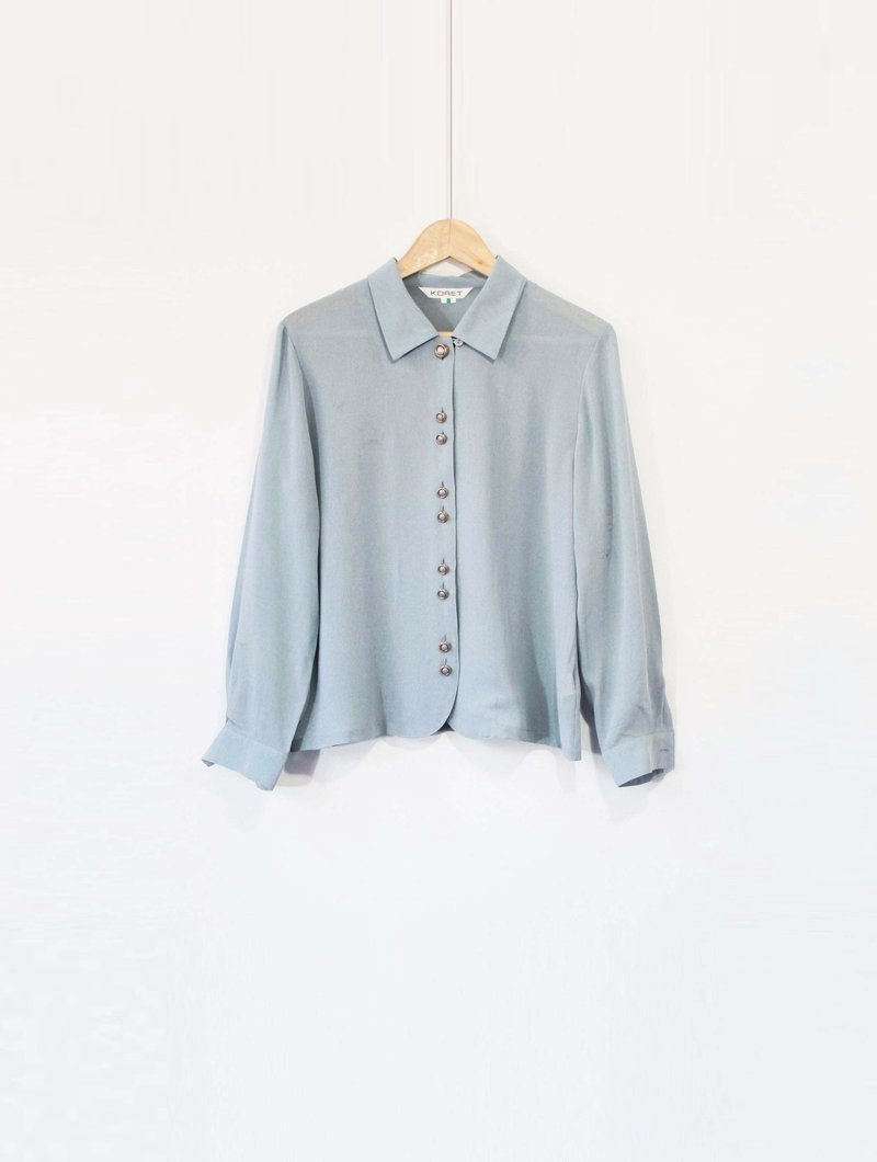 Wahr_ blue button-down shirt - เสื้อเชิ้ตผู้หญิง - วัสดุอื่นๆ สีน้ำเงิน