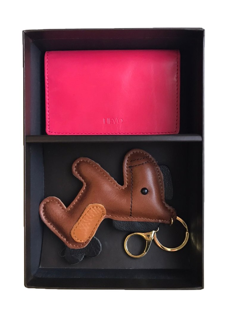 【LIEVO】Lambskin business card holder + leather pony key ring (gift set) - Other - Genuine Leather Multicolor