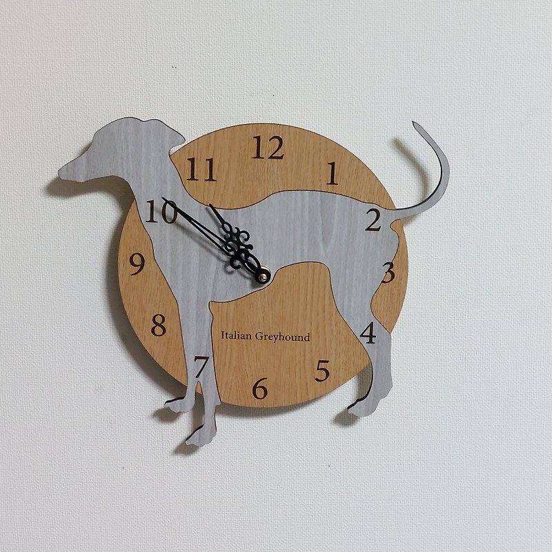 Limited time big discount of 3000 yen off Personalized dog wall clock Italian Greyhound Itagure silent clock - นาฬิกา - ไม้ 