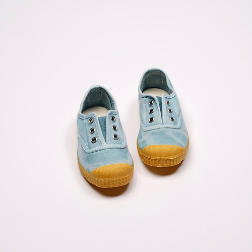 CIENTA 西班牙帆布鞋 西班牙帆布鞋 CIENTA J70777 72 淡藍色 黃底 洗舊布料 童鞋