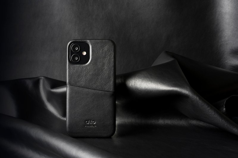 Alto Metro カードポケット付き革製携帯ケース iPhone 12 mini - 黒 - スマホケース - 革 ブラック