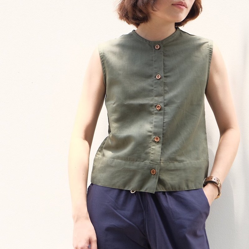 Mimiki Top ( Green Linen ) - เสื้อผู้หญิง - ผ้าฝ้าย/ผ้าลินิน สีเขียว