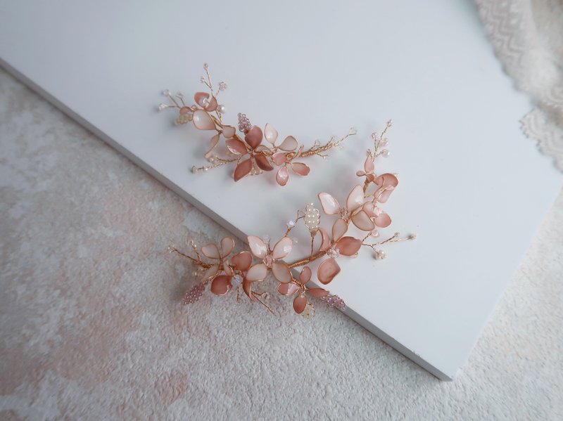花粉-伴娘配飾 手作新娘飾品 禮物 新娘頭飾/閨蜜飾品 - 髮夾/髮圈 - 樹脂 粉紅色