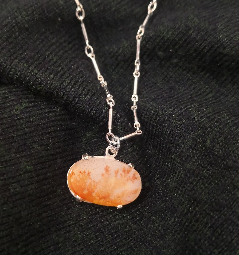 Branch Agate 925 Sterling Silver Pendant - Necklaces - Sterling Silver Orange