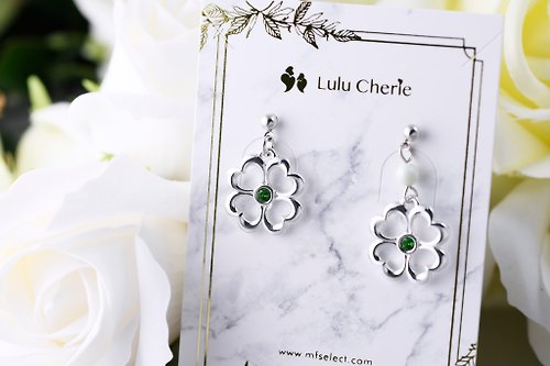 Lulu Chérie 花朵系列 幸運四葉草 鏤空造型 針式耳環