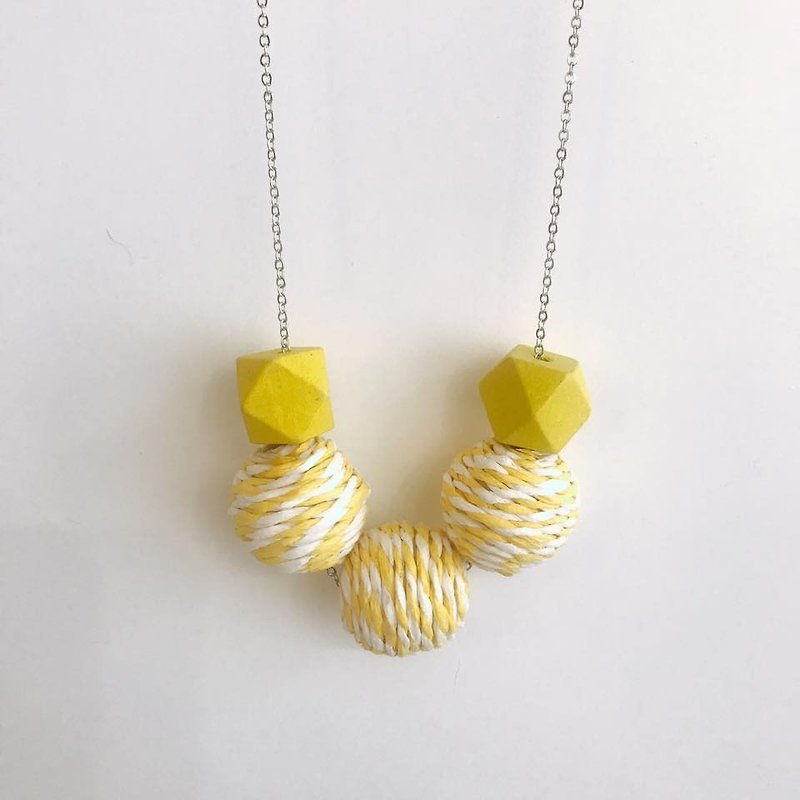 Yellow Wooden Ball Necklace Birthday Gift Bridesmaid Gift - สร้อยติดคอ - ไม้ สีเหลือง