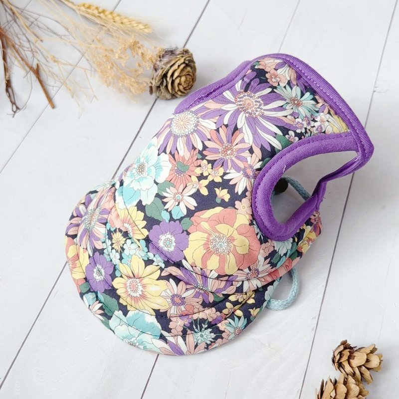 Purple Flower Pet Sun Hat Dog Sun Hat M/XL - ชุดสัตว์เลี้ยง - ผ้าฝ้าย/ผ้าลินิน สีแดง