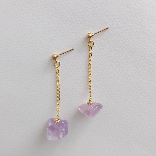 Aiyana Aiyana 天然紫水晶 原石 復古系列 耳環 - 耳針/耳夾