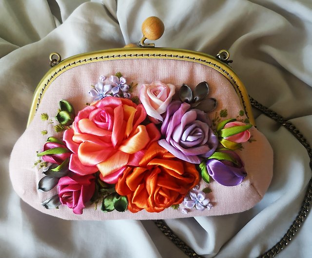 Embroidered Bag Strap ~ Pink Flowers