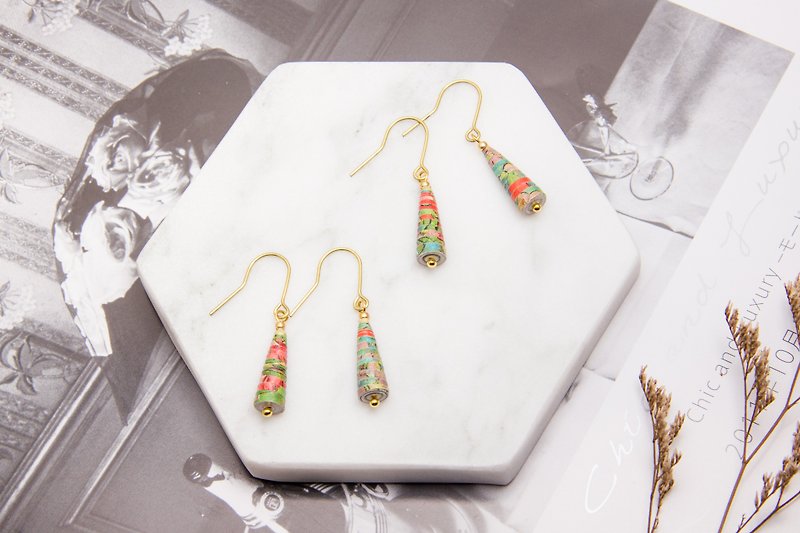 Famous Painting Series - Flower Single-layer Awl Earrings - Earrings & Clip-ons - Other Metals Green