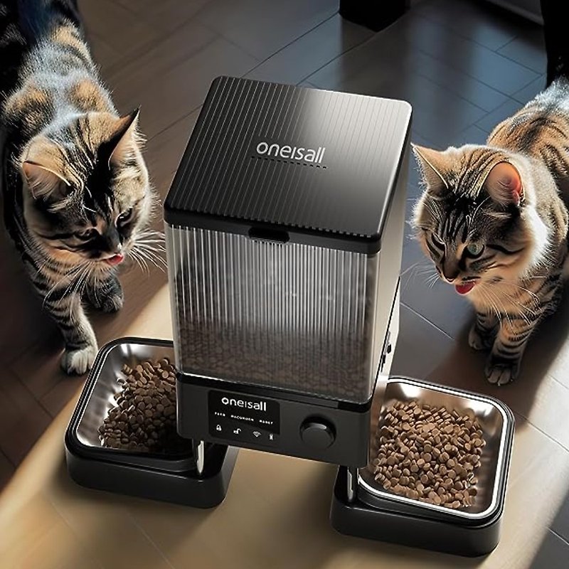 [Double-sided food delivery] 5G Wi-Fi automatic pet feeder | Two pets no longer have to fight for food - Pet Bowls - Plastic Black