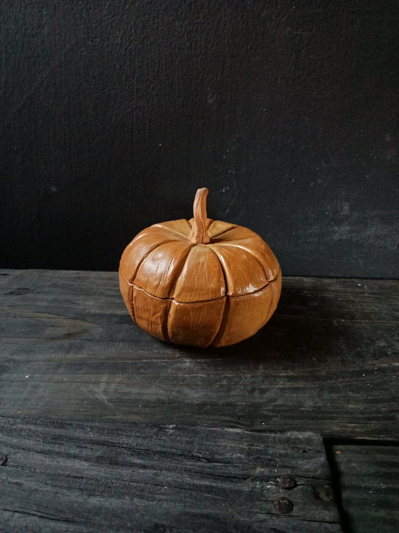 Ceramic Pumpkin Storage Box (Height 10.5cm) - Storage - Pottery Orange