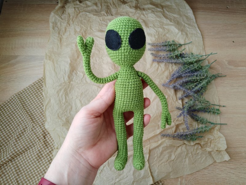 Green alien doll, Alien Shaped Plush Toy, Soft Cartoon Stuffed Doll For Kids - 玩偶/公仔 - 棉．麻 綠色