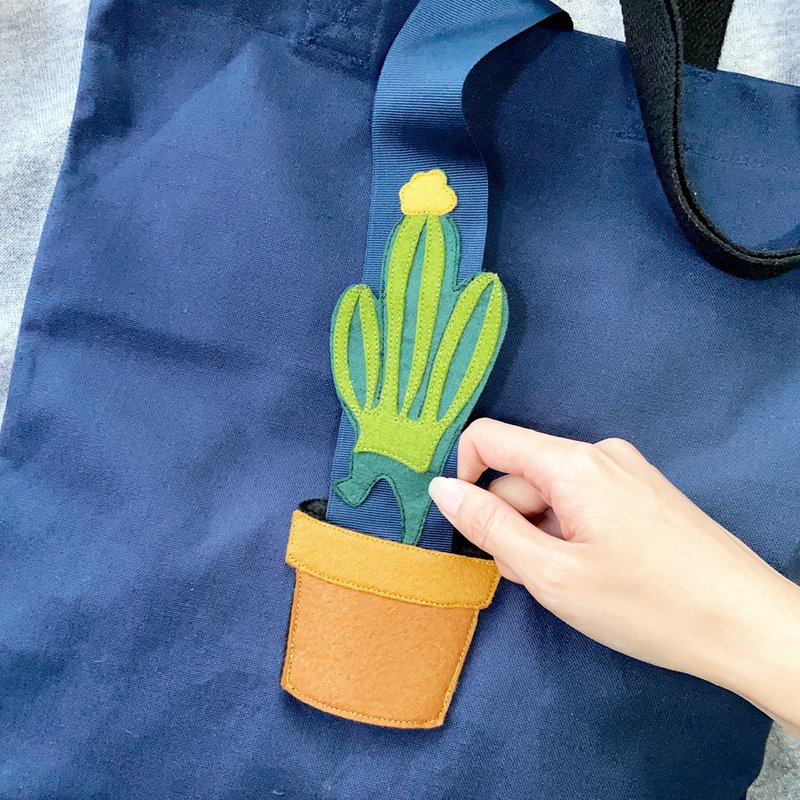 仙人掌跳入花盆, 厚帆布布袋, 全人手製Tote Bag - 側背包/斜孭袋 - 棉．麻 藍色