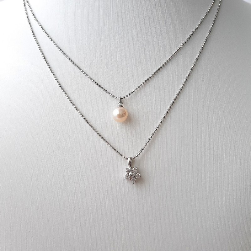 SV Double-strand necklace Akoya pearl Pearl necklace Zirconia Akoya pearl Japanese pearl pearl necklace Pearl necklace Pearl necklace Pearl necklace - สร้อยคอ - ไข่มุก 