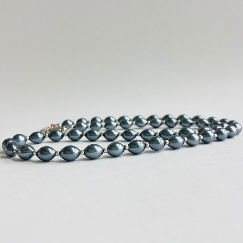 ガラスバロックパールミディアムネックレス/約8x10mm約50cm/ネイビーブルー/made in japan - 項鍊 - 玻璃 藍色
