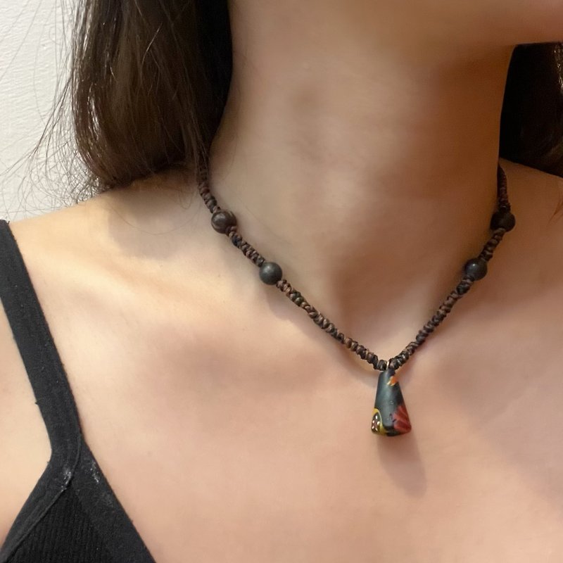 SISIRE | Old Glass Necklace Wax Wire Woven Necklace Wax Wire Woven Necklace Wax Wire Woven - สร้อยคอ - กระจกลาย 