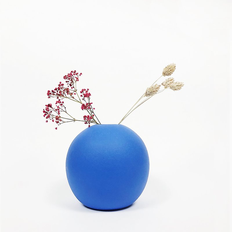 大きなシンプルな北欧色の手作りラウンドフロストフラワー-ブルーパープル - 花瓶・植木鉢 - 磁器 ブルー