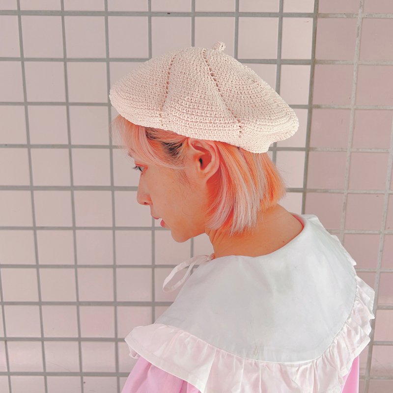 Natalie Natalie hand-woven cotton beret cherry blossom white chokdee-muakdeedee - หมวก - ผ้าฝ้าย/ผ้าลินิน สึชมพู