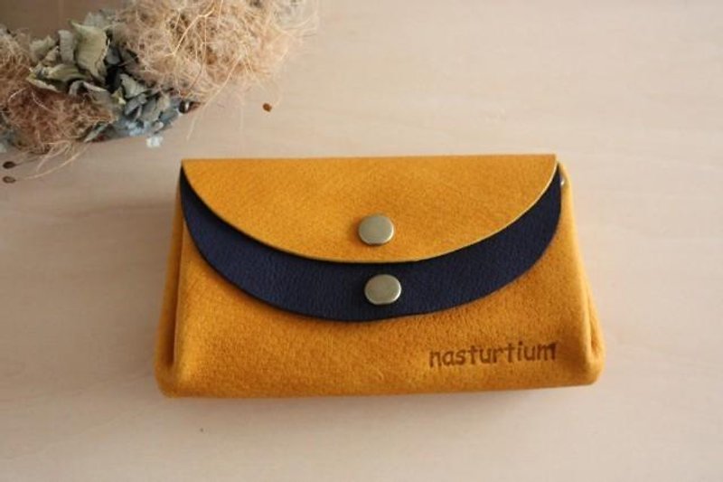 Small pigskin wallet yellow x navy - Wallets - Genuine Leather Yellow