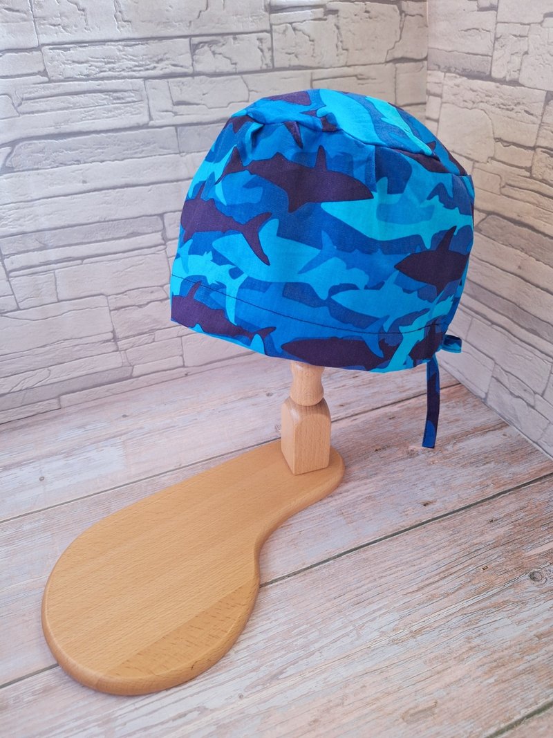 Medical double-layer surgical cap, work cap, baking cap blue shark thin cotton style - หมวก - ผ้าฝ้าย/ผ้าลินิน หลากหลายสี