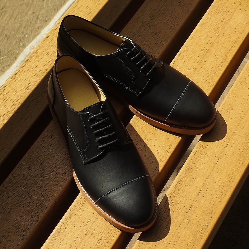 Plain Derby Casual Shoes/Hybrid Derby Sneaker - รองเท้าลำลองผู้ชาย - หนังแท้ สีดำ