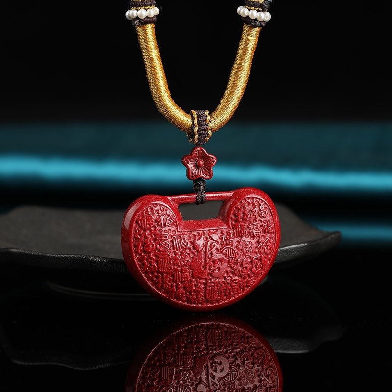 Natural raw ore cinnabar boutique purple gold sand Baifu lock pendant with a cinnabar content of more than 95% - Necklaces - Gemstone 