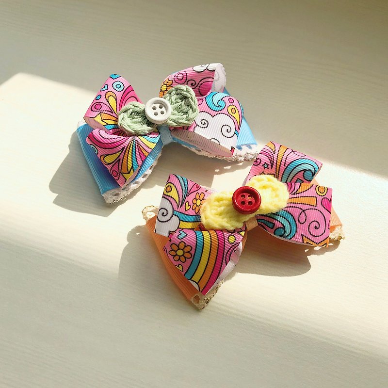 Children's kids hairpin color red cartoon printed knitted wool bow wooden buckle - Baby Accessories - Other Materials Multicolor