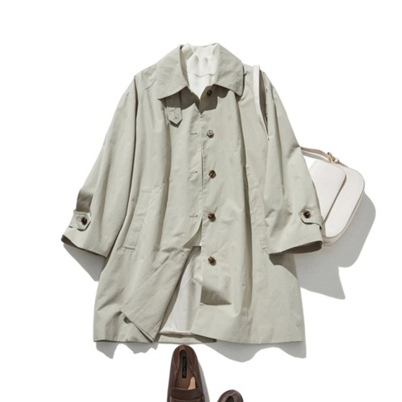 A great item that can be worn throughout the seasons. Trench coat, mid-length coat, beige, 240925-2 - เสื้อแจ็คเก็ต - ผ้าฝ้าย/ผ้าลินิน 