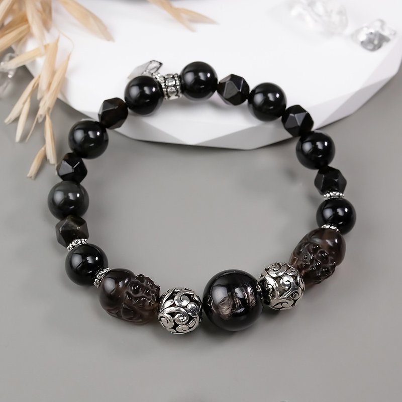 [Exclusive customized model] Great luck in gold-14mm large gold luck stone x tea crystal Pixiu - Bracelets - Crystal Black