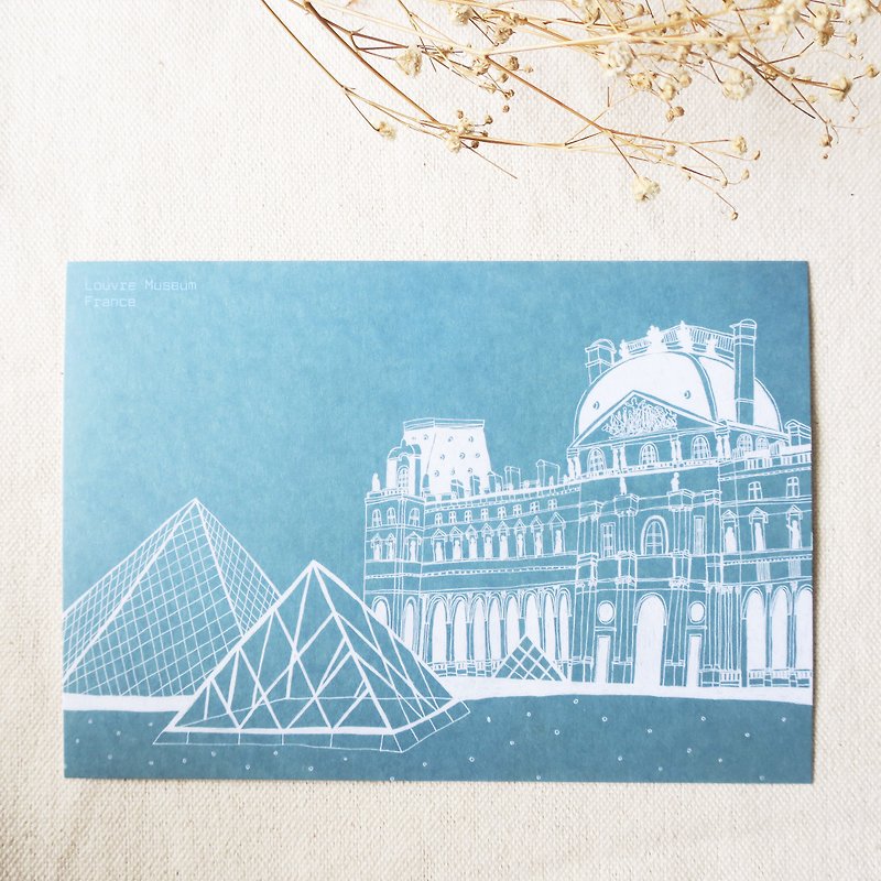 Travel landscape-France-Louvre / Illustrated postcard - การ์ด/โปสการ์ด - กระดาษ 