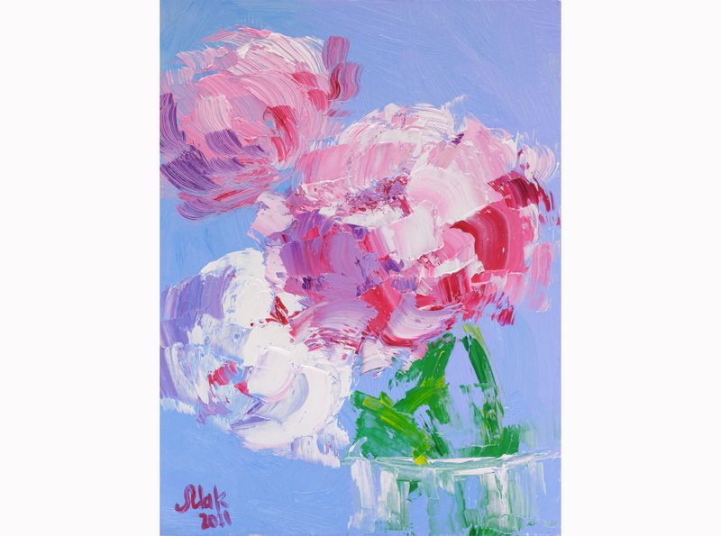 Pink Peony Oil Painting Abstract Flower Original Art Impasto Wall Art Floral Art - 海報/掛畫/掛布 - 其他材質 粉紅色