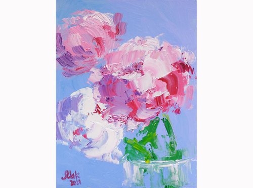 Nataly Mak Pink Peony Oil Painting Abstract Flower Original Art Impasto Wall Art Floral Art