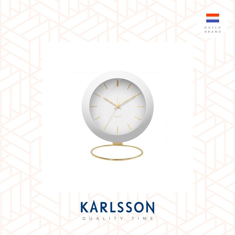 荷蘭Karlsson, Alarm clock Globe white w. gold plated stand - 時鐘/鬧鐘 - 其他金屬 白色