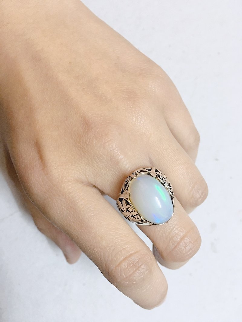 蛋白石 戒指 尼泊爾 手工製 925純銀 - 戒指 - 寶石 