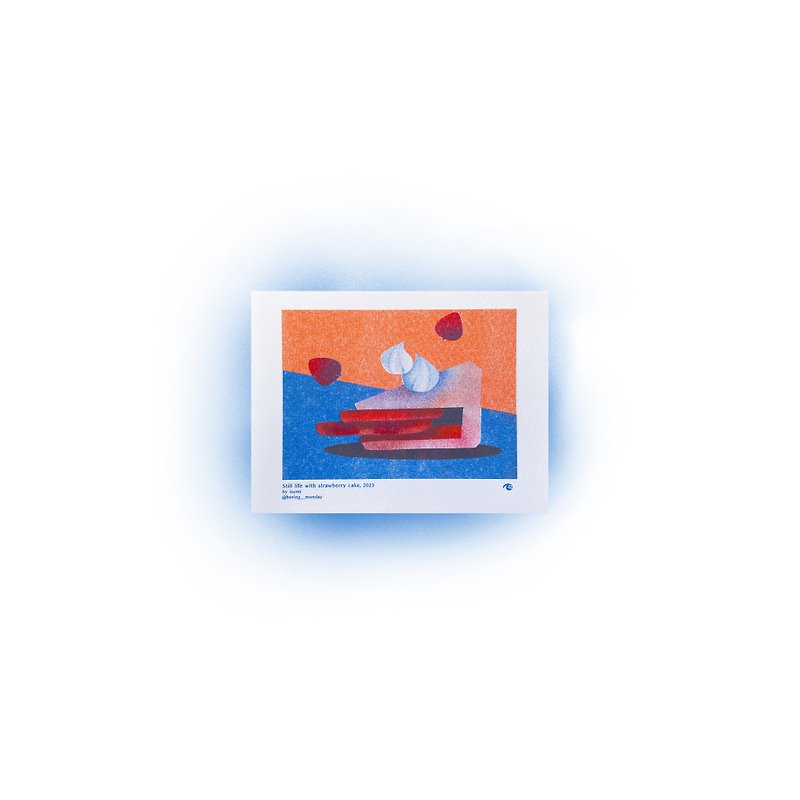 Riso Card - イチゴケーキのある静物画 - カード・はがき - 紙 ブルー