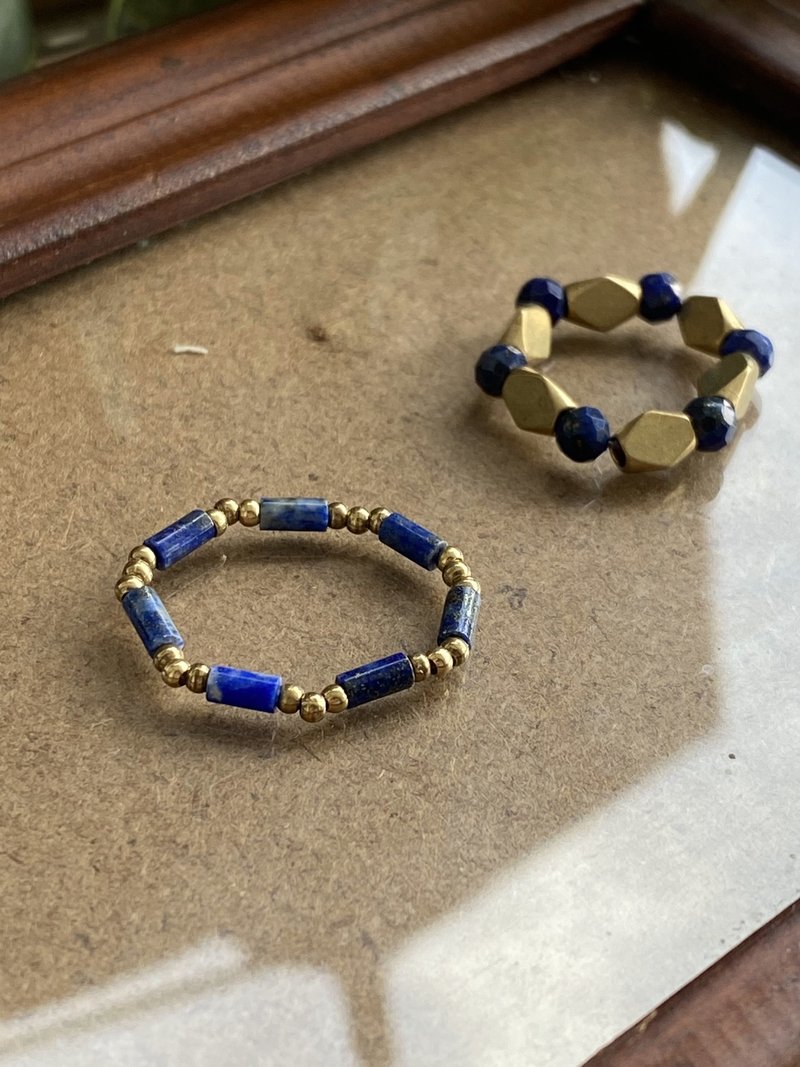 Lapis lazuli handmade design Bronze ring - แหวนทั่วไป - หยก สีน้ำเงิน