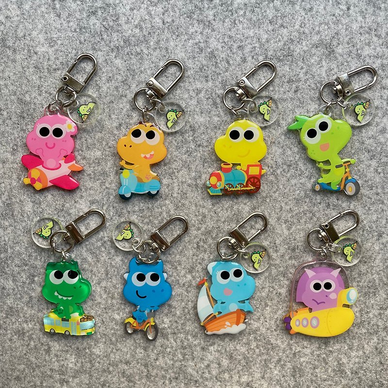 Little Dinosaur Big Eyes Series Double-Sided Adhesive Acrylic Pendant Keychain - Keychains - Acrylic Multicolor