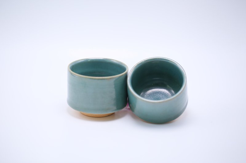 Couple cups green edge group (group 2 cups) - ถ้วย - ดินเผา สีเขียว