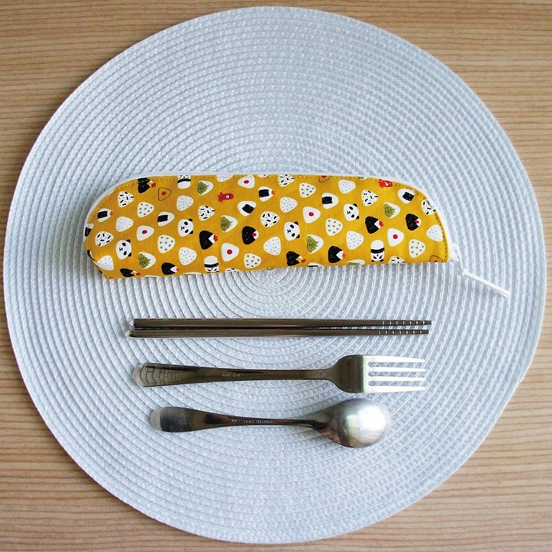 Lovely Japanese cloth customization [Panda rice ball tableware bag, pencil case] Sunshine yellow - Chopsticks - Cotton & Hemp Orange