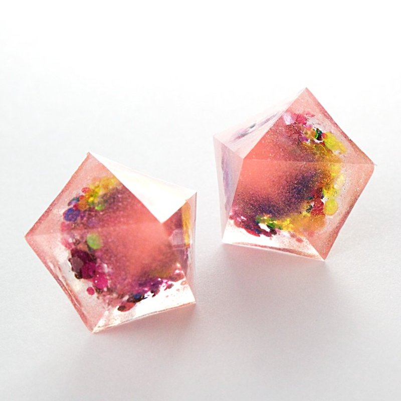 Pentagon dome earrings (YAY DAY) - Earrings & Clip-ons - Other Materials Pink