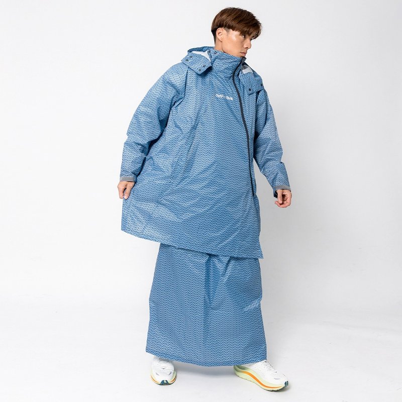【背包款】去去雨水走長版兩件式-Mini-O+雨裙-太平洋藍 - 雨傘/雨衣 - 塑膠 藍色